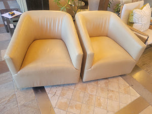 PAIR of Tan Leather Swivel Lounge Chairs by MG&BW (AS IS)