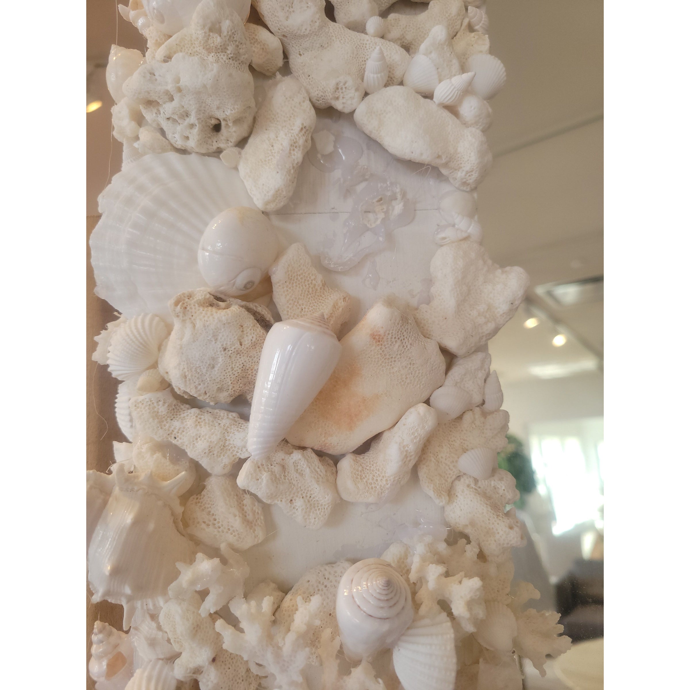 Custom 8-ft Arched Standing Mirror Lined w/ Bahamas Shells (AS IS) - colletteconsignment.com