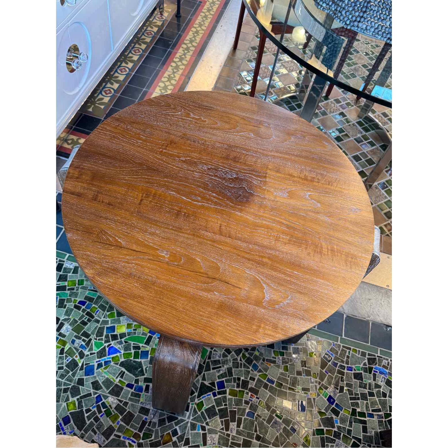Round Dark Wood X Base Side Table
