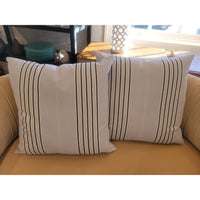 PAIR of Custom Navy Stripes on Blue Sunbrella Square Pillows