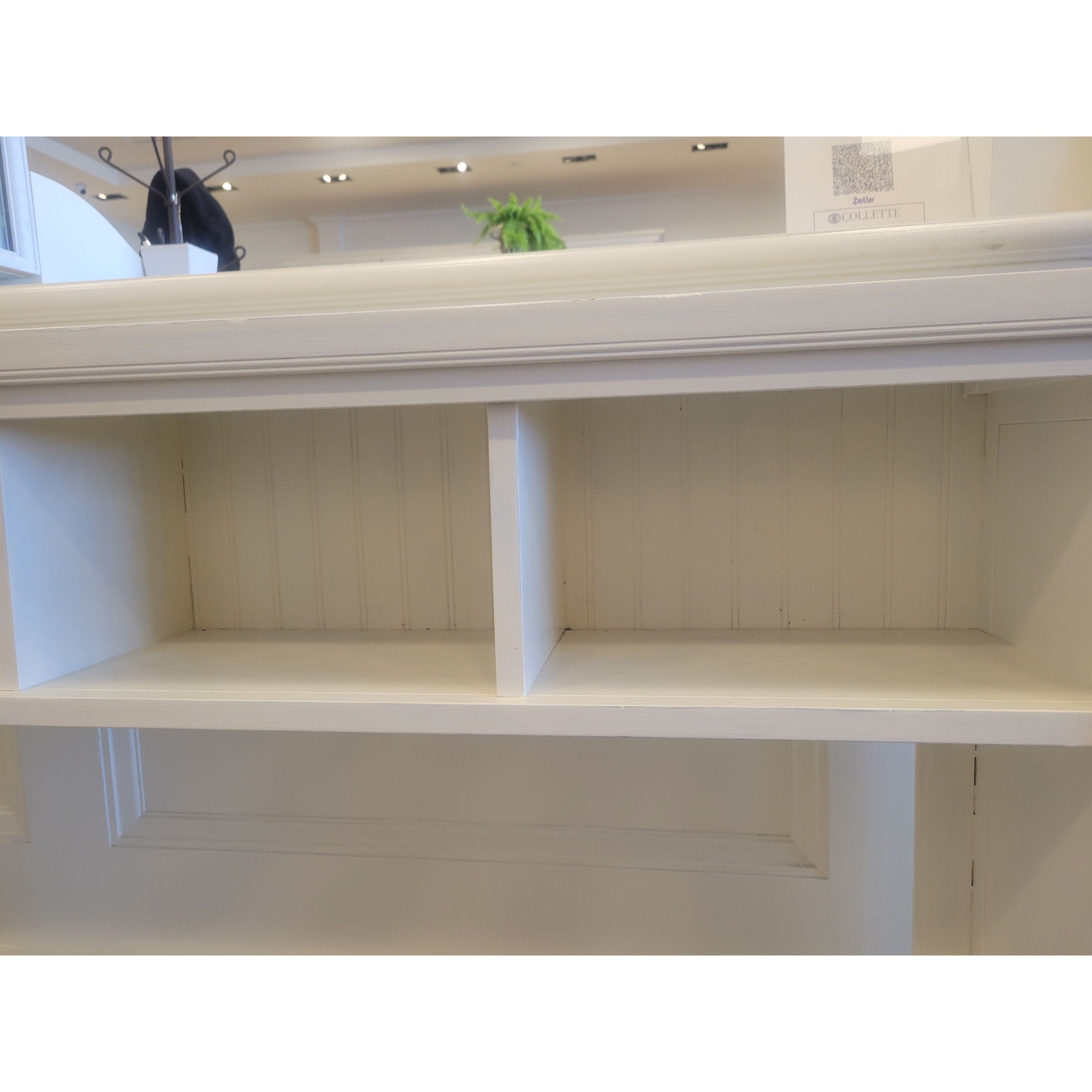 Vintage White Painted Wood Console Table w/ Open Storage - colletteconsignment.com