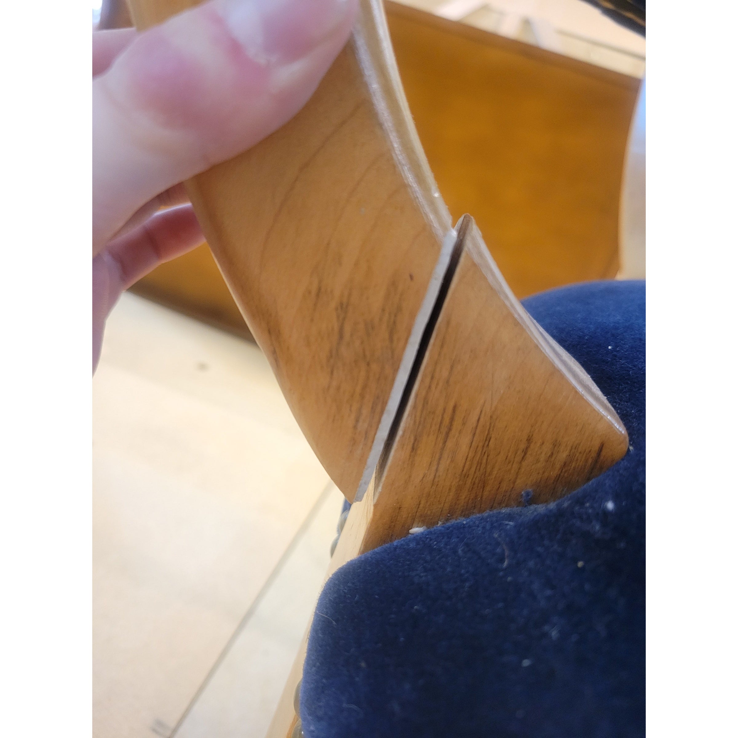 Vintage Navy Mohair Nailhead Wood Chair - AS IS