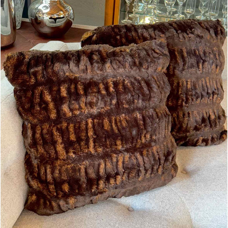 Pair of Brown Faux Fur Pillows by Fabulous Fur