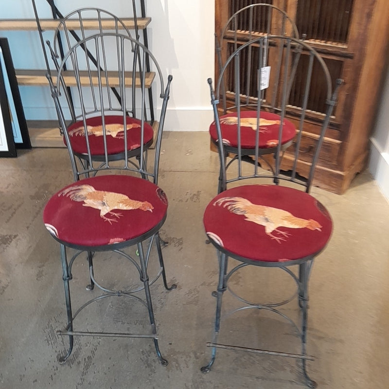 Set of Four Metal Side Chairs w/Rooster Fabric Seats, 16"Dx42"H