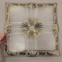 MCM Daisy Gold Glass 4-Section Square Platter