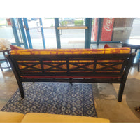 Black Wood Garden Style Bench w/ Toile Cushions & Pillows