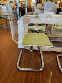 PAIR of Mid-Century Lucite & Chrome Chairs w/ Green Seats by Luigi Bardini