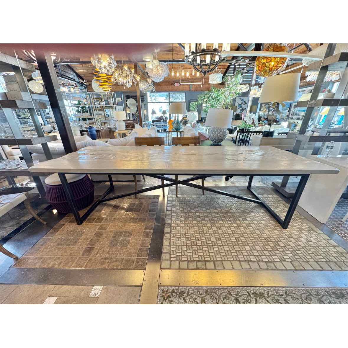 Custom European Painted Wood Dining Table on Metal Base - colletteconsignment.com