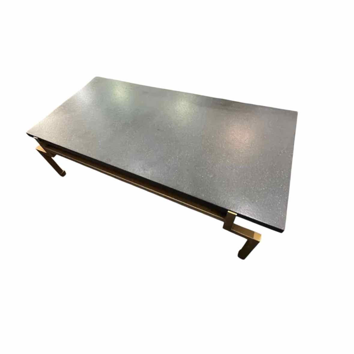 Stone Top Coffee Table w/ Brass Legs by Ballard - colletteconsignment.com