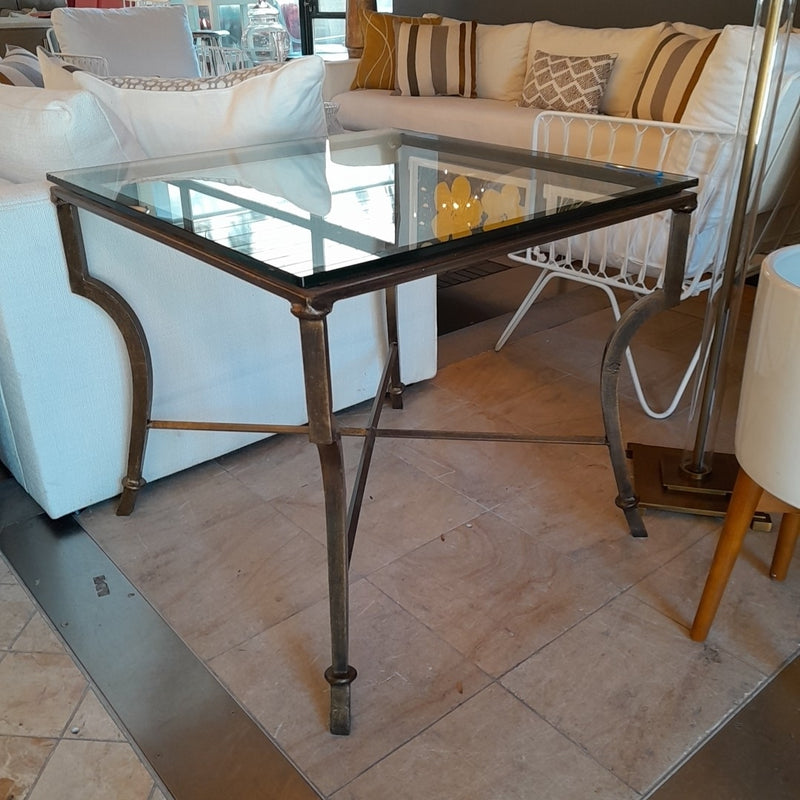 Italian Iron Syrah Square Side Table w/Glass Top,  28"Sqx25.5"H