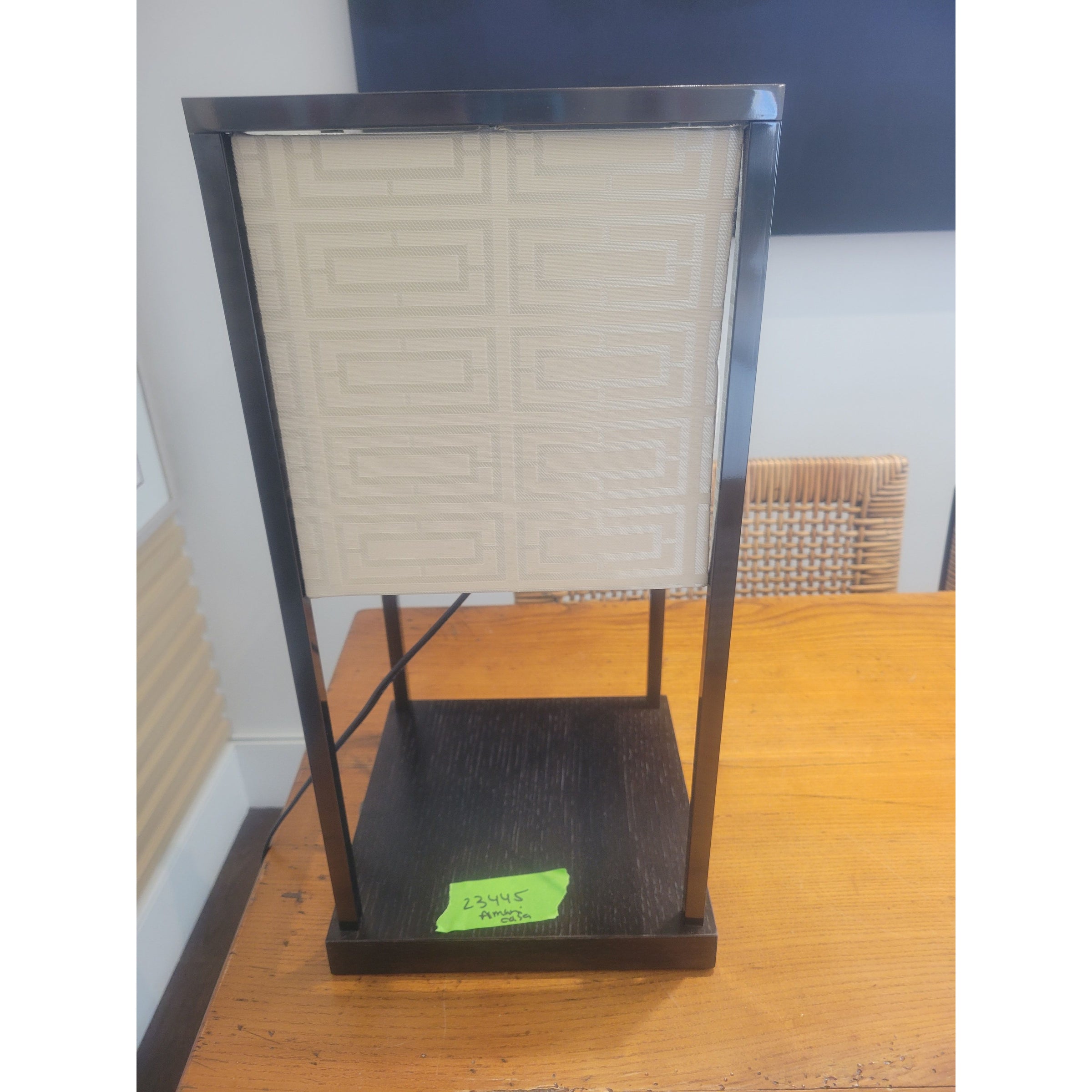 Diogene Black Oak & Nickel Table Lantern w/ Shade by Armani Casa - colletteconsignment.com