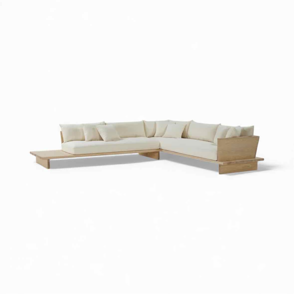 Performance Boucle Sectional w/ Ash Base & Side Table - AS IS