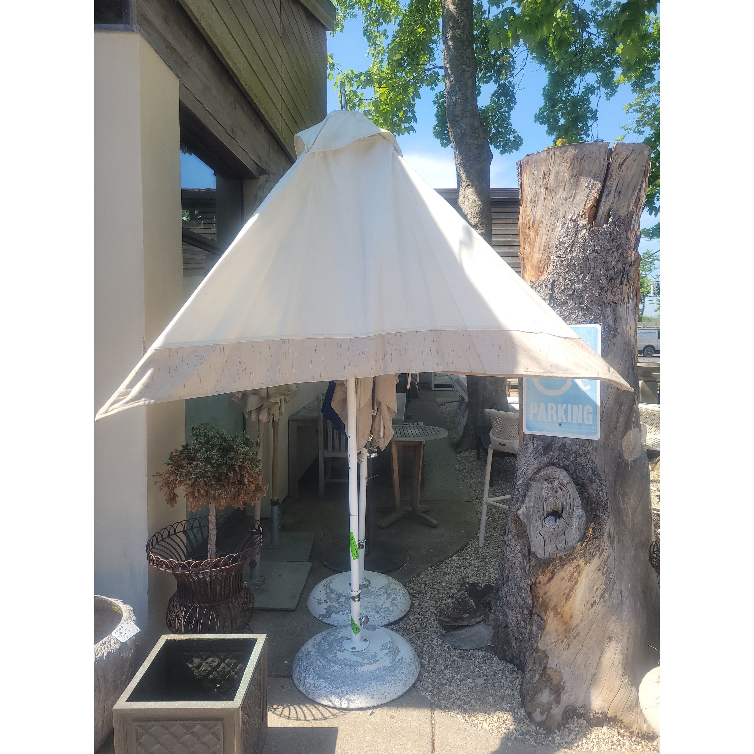 Hand Crank Aluminum Umbrella w/ Stand by Tuuci (AS IS)