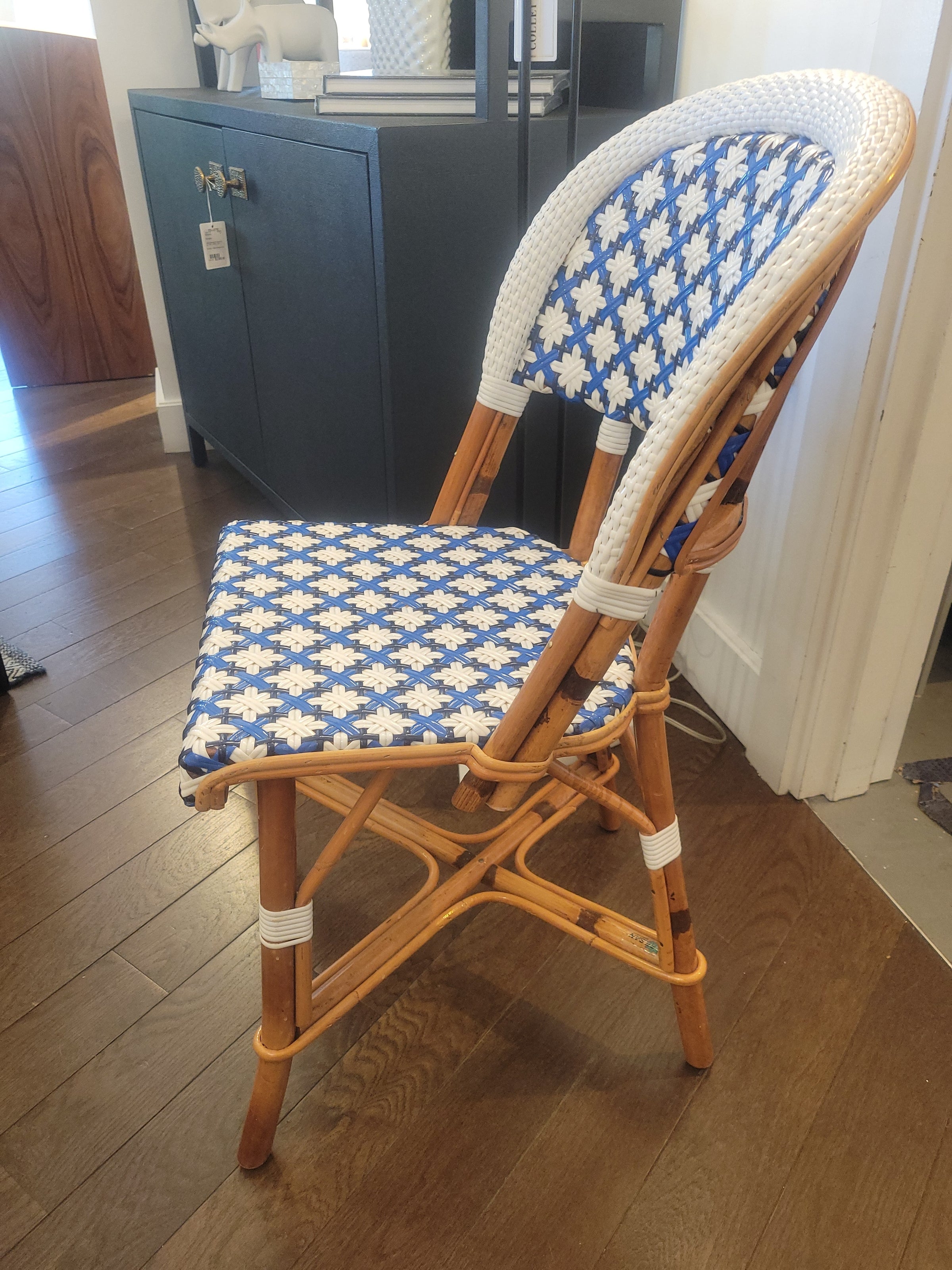 SET of 3 Blue & White Wicker Side Chairs by Maison Drucker