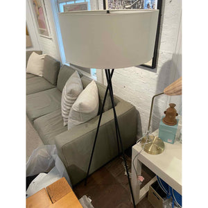 Black Metal Industrial Tripod Floor Lamp w/ White Shade