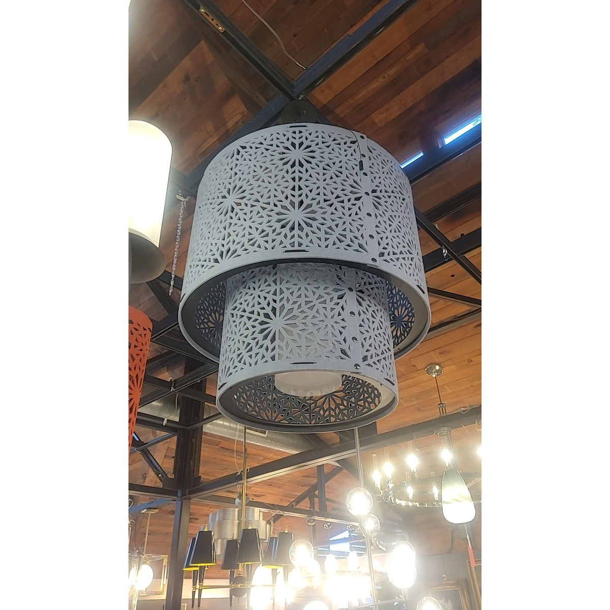 Acoustic Sound-Absorbing Blue Felt LED 2-Tier Chandelier by Buzzi - colletteconsignment.com