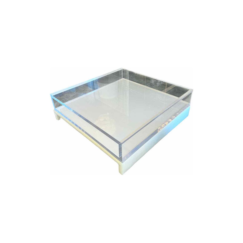 Custom Lucite / White Leather Coffee Table by Classic Gallery