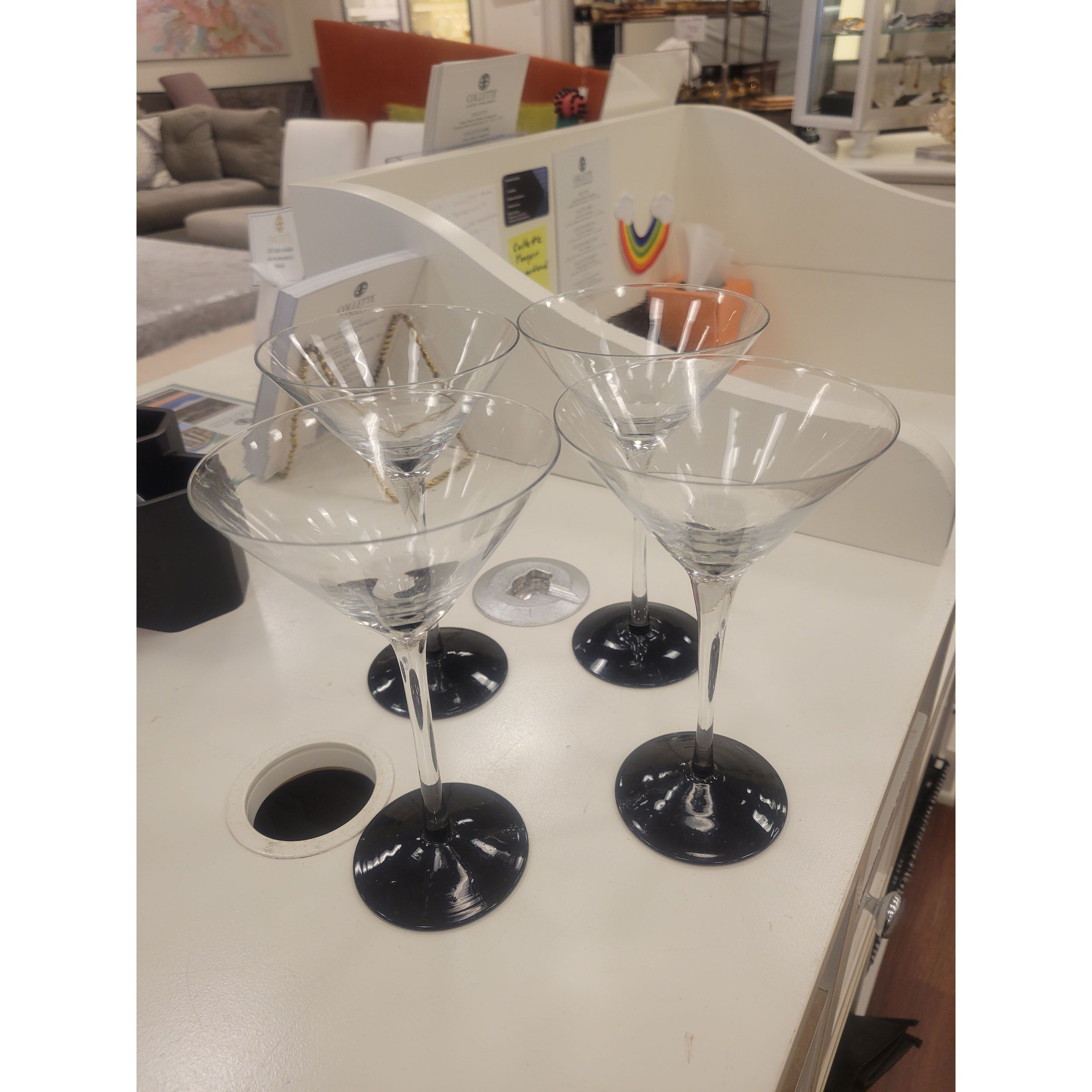 Set of 4 Crystal Martini Glasses w/ Black Bases