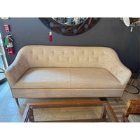 Ludvig Pontoppidan Style Off-White Linen Sofa w/ Leather Piping
