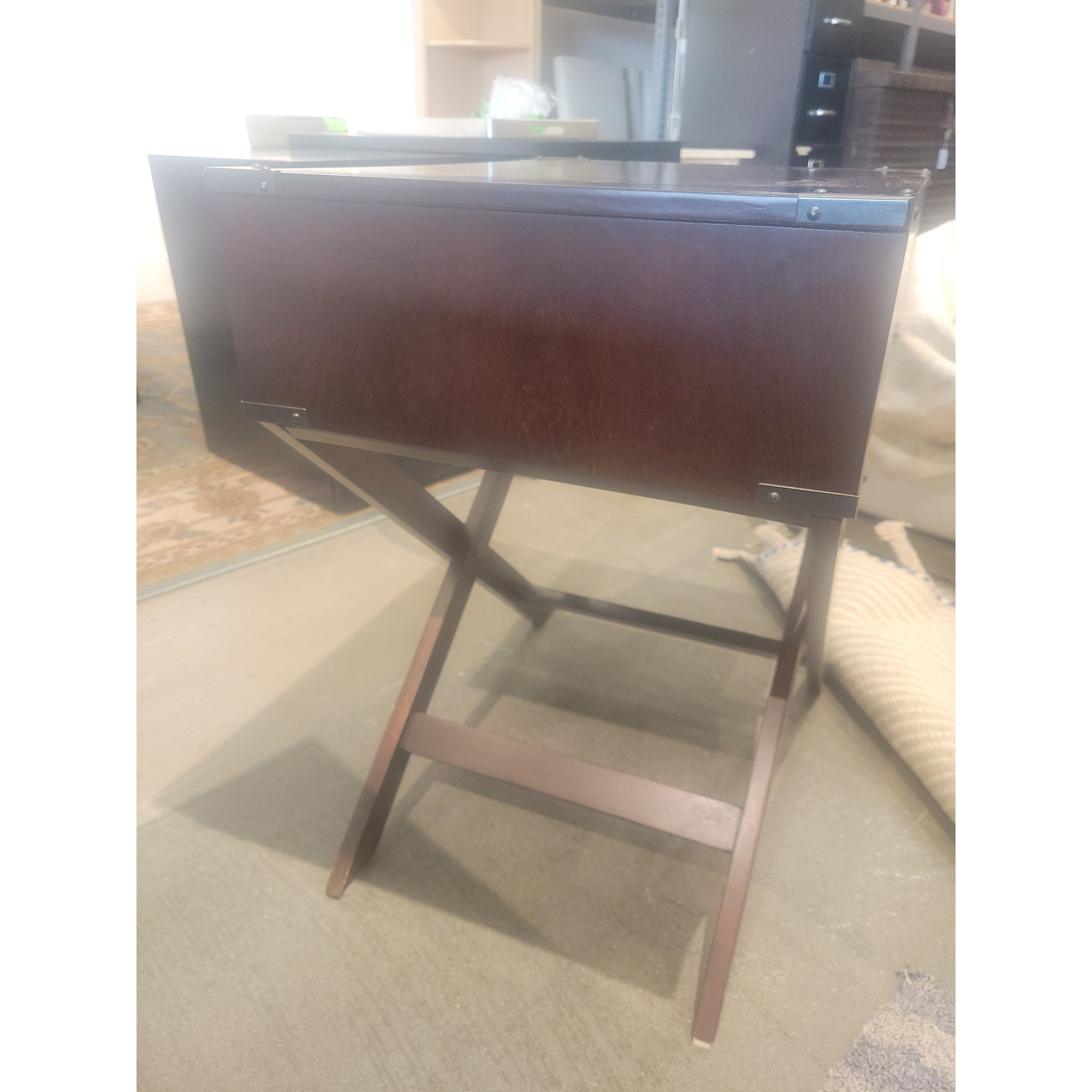 PAIR of Espresso Wood & Nickel 1-Drawer Side Tables