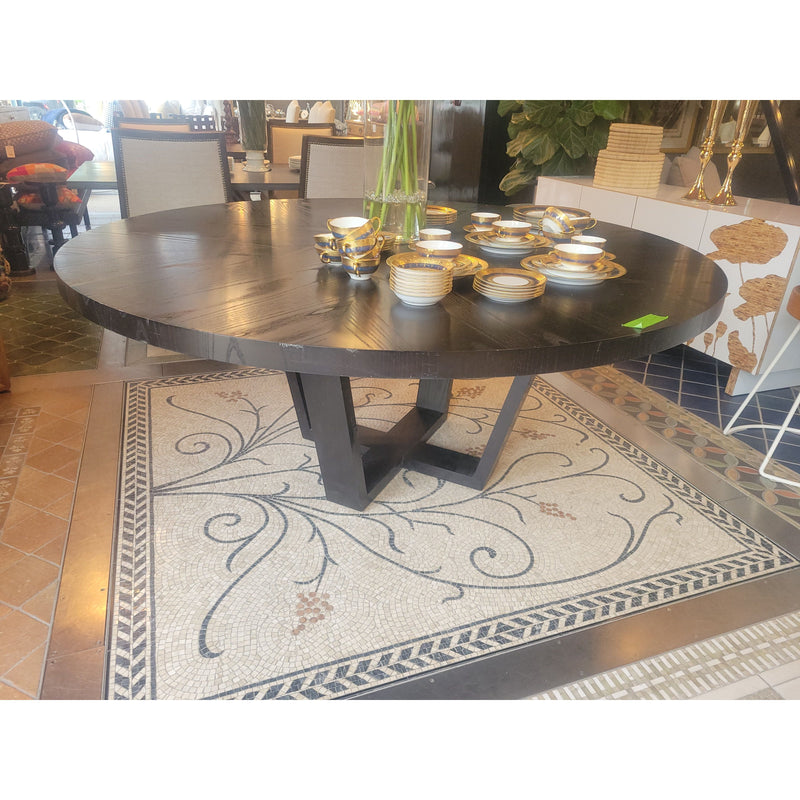 Custom 6-ft Round Black Walnut Dining Table w/ Rift Oak Finish - colletteconsignment.com