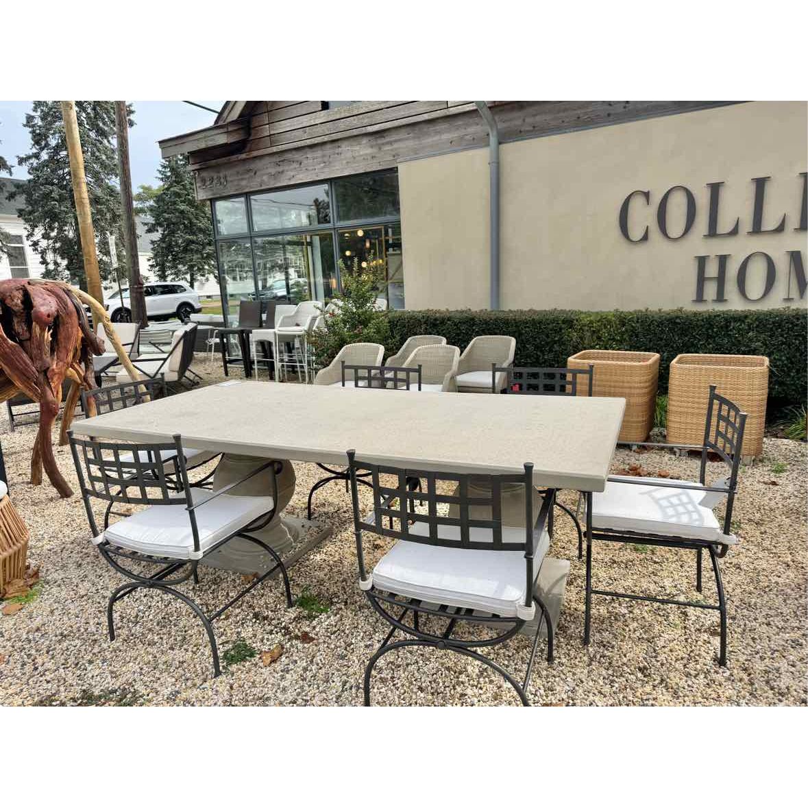 SET of 6 'Felix' Dark Gray Metal Dining Chairs w/ Ivory Cushions by Made Goods