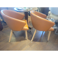 PAIR of Brown Leather Downtown Chairs w/ Wood Legs by Canadel