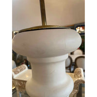 PAIR of XL White Plaster & Brass Table Lamps w/ Tan Shades (AS IS)