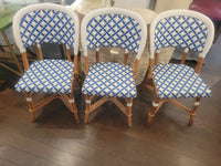 SET of 3 Blue & White Wicker Side Chairs by Maison Drucker