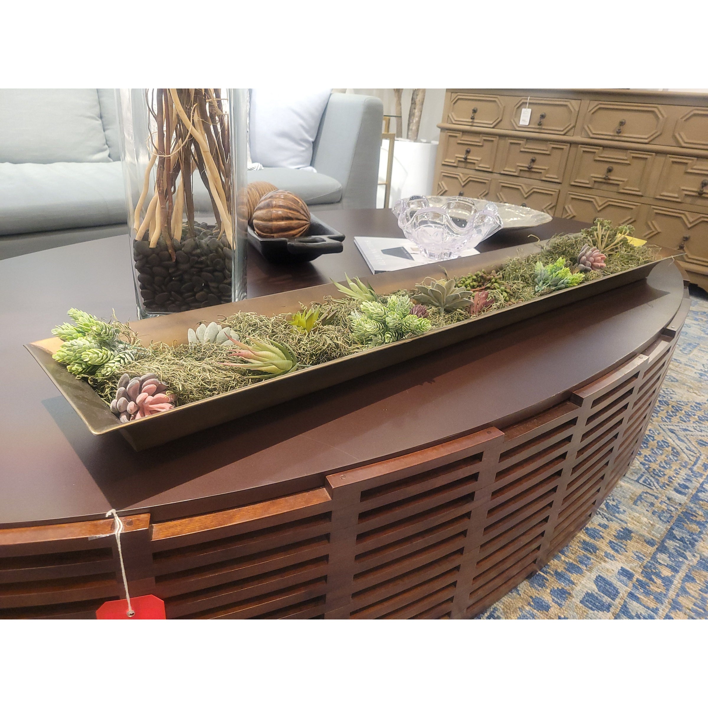 Long Brass Finished Steel Planter w/ Faux Succulents by RH