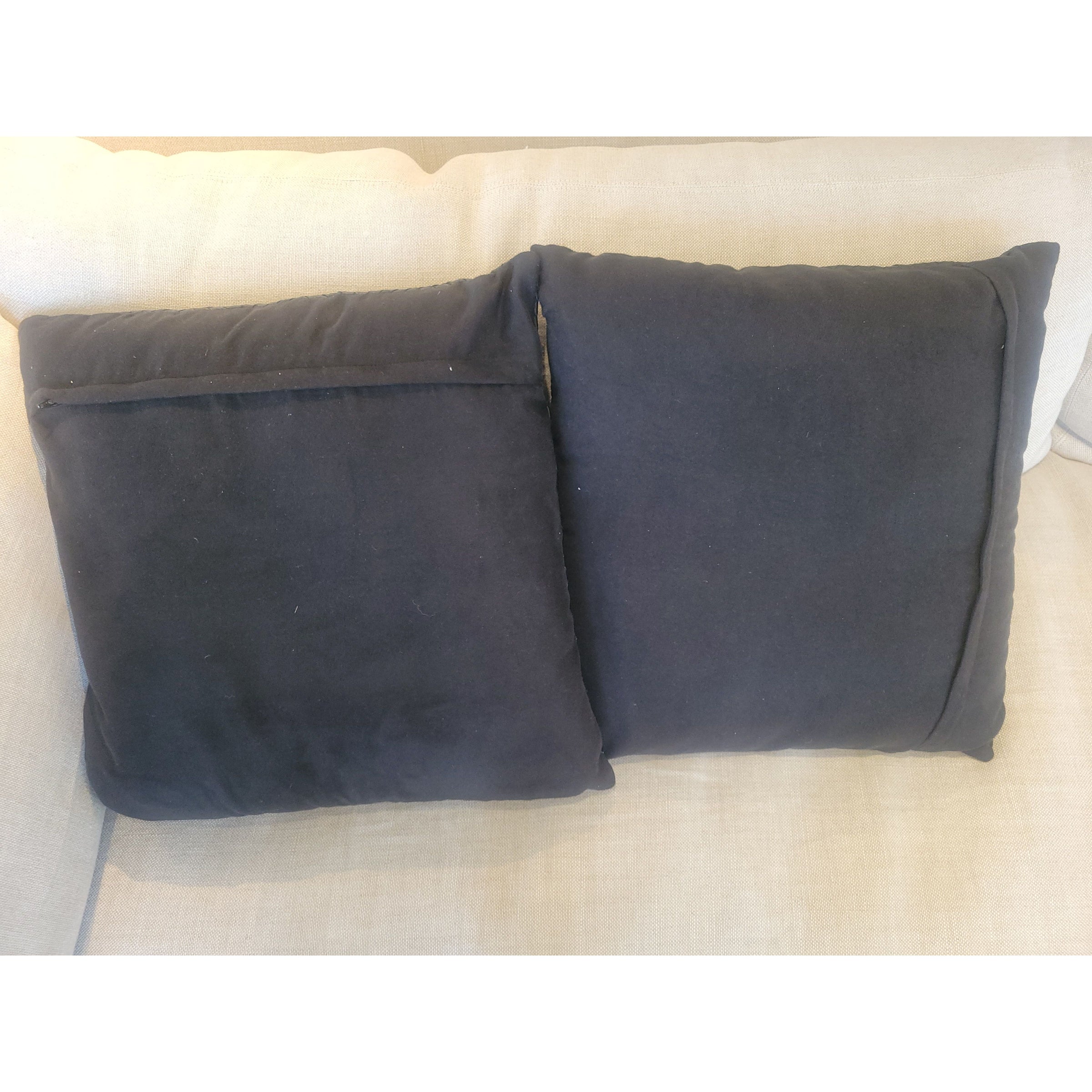PAIR of Black Leather Weave Pillows by Surya - colletteconsignment.com