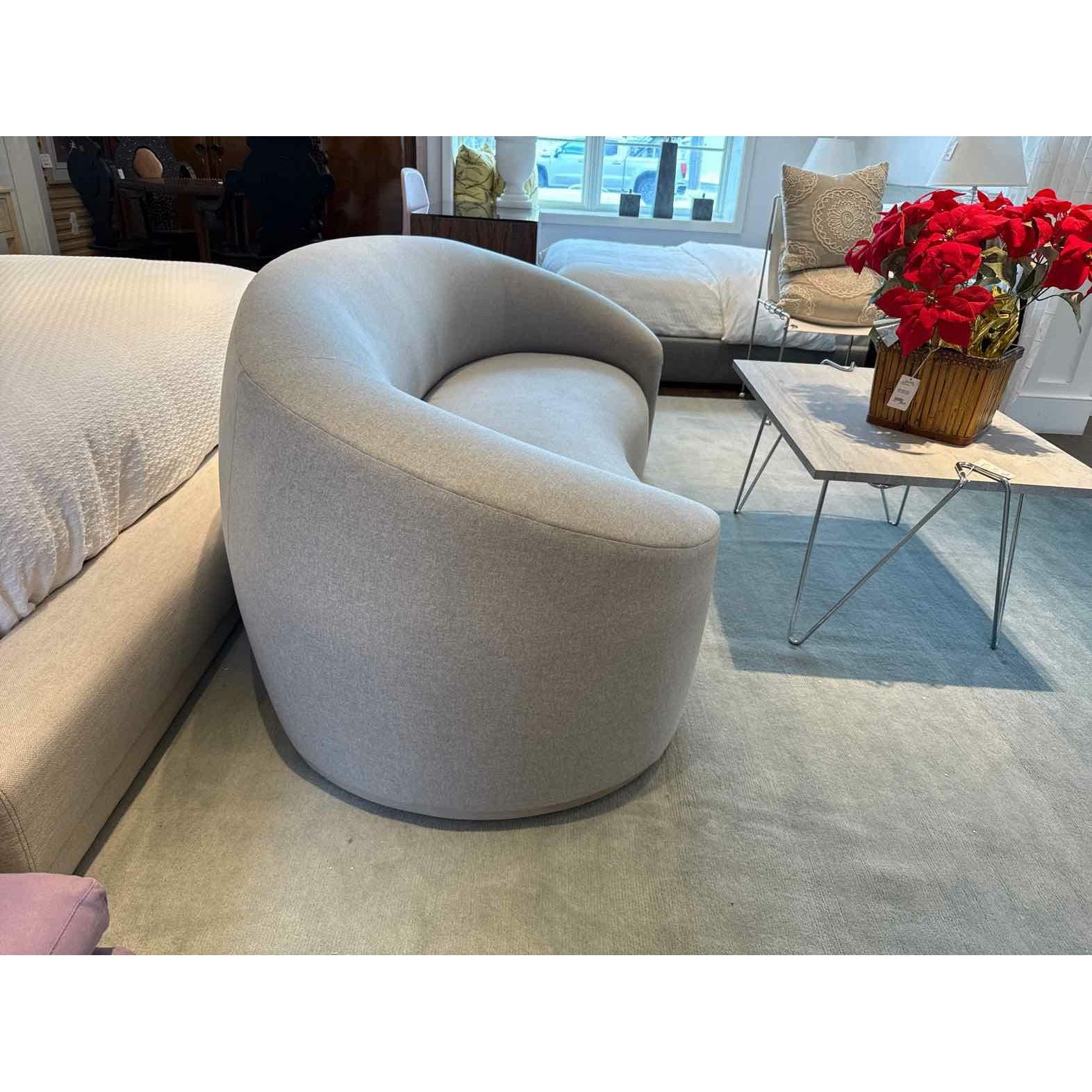 Damaged Curved Sofa in Merino Heather Grey 80"L x 36.5"W x 30"H (Retail @$5,340)