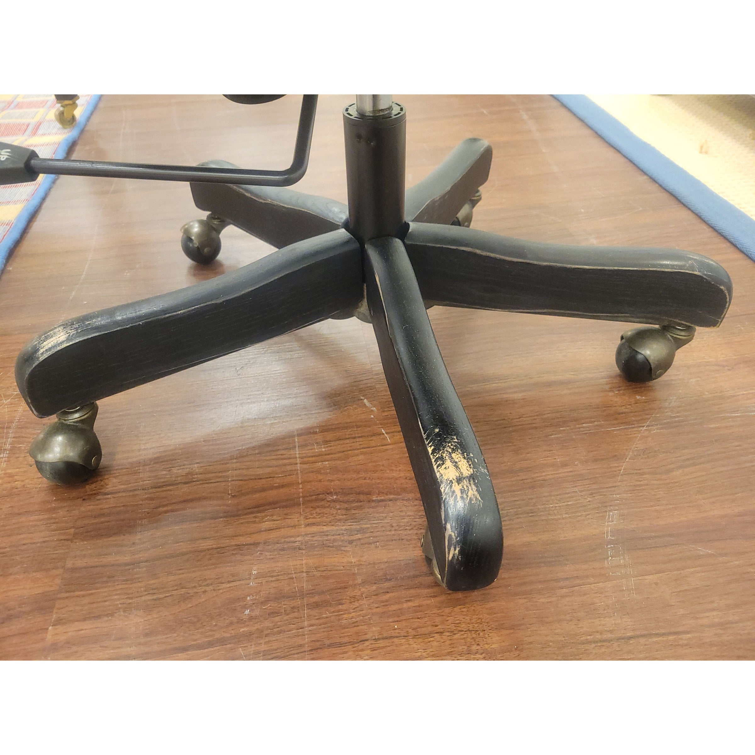 Black Birch Rolling Desk Chair w/ Rattan Seat & Metal Back by Arhaus (AS IS) - colletteconsignment.com