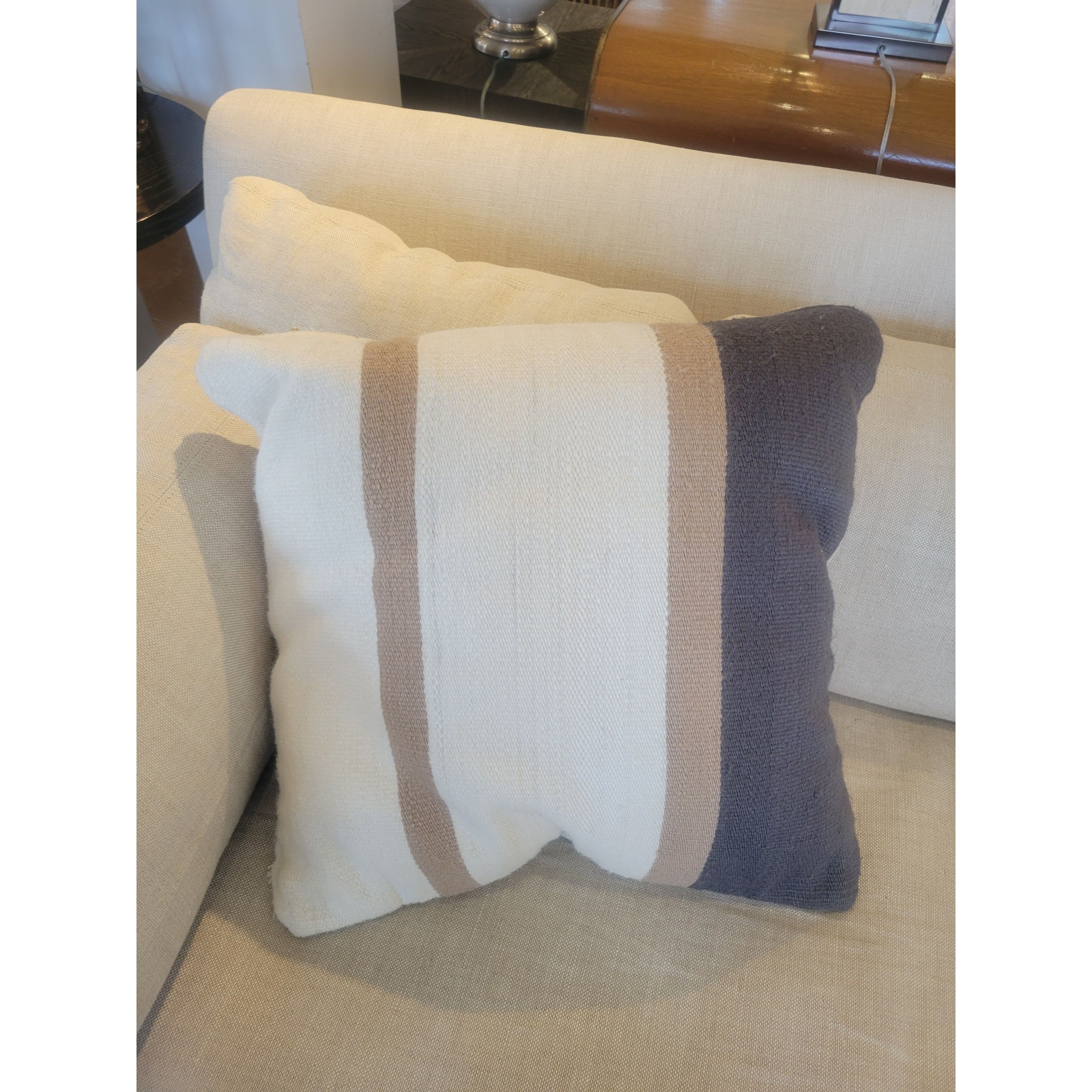 Tan Striped White Square Pillow - colletteconsignment.com