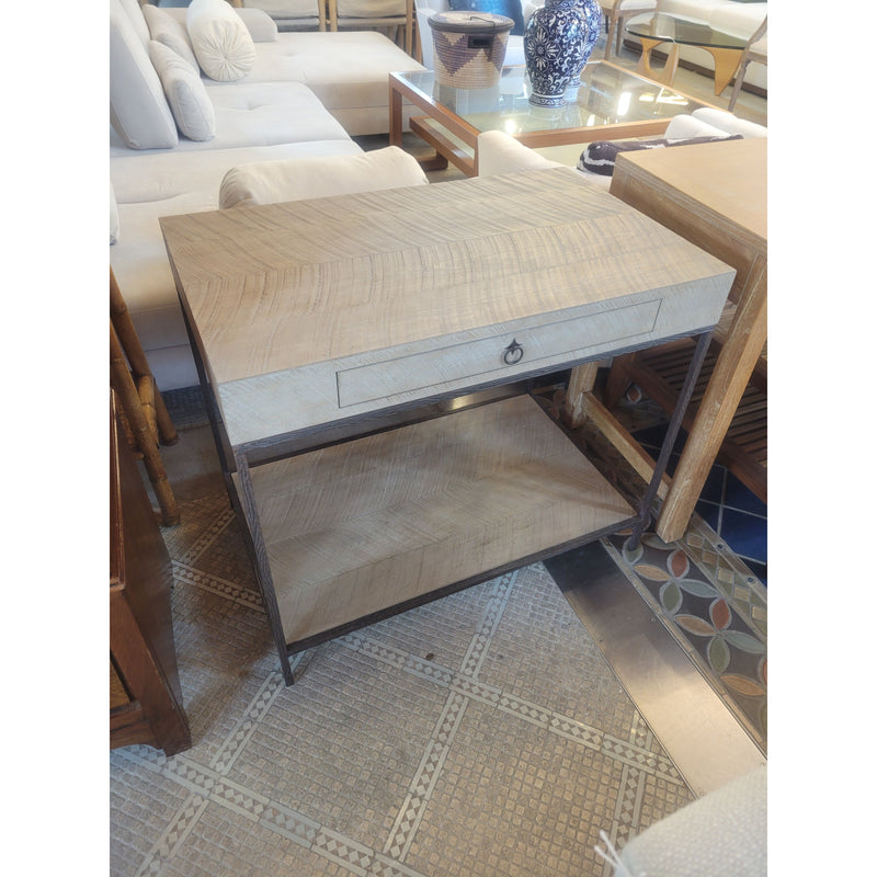 PAIR of Sawn Wood & Textured Steel 1-Drawer Side Tables by David Iatesta