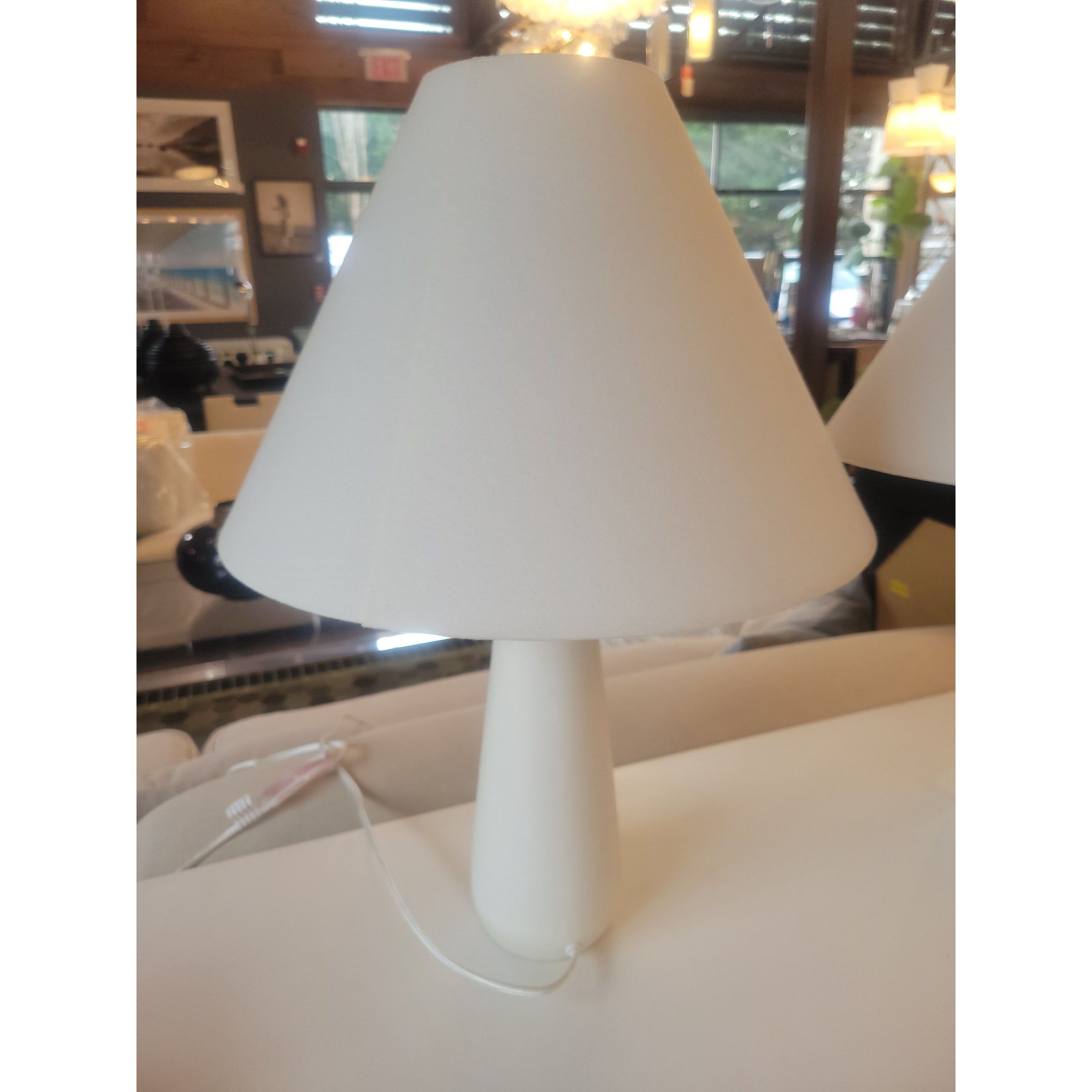 PAIR of White Stone Table Lamps w/ Shades - colletteconsignment.com