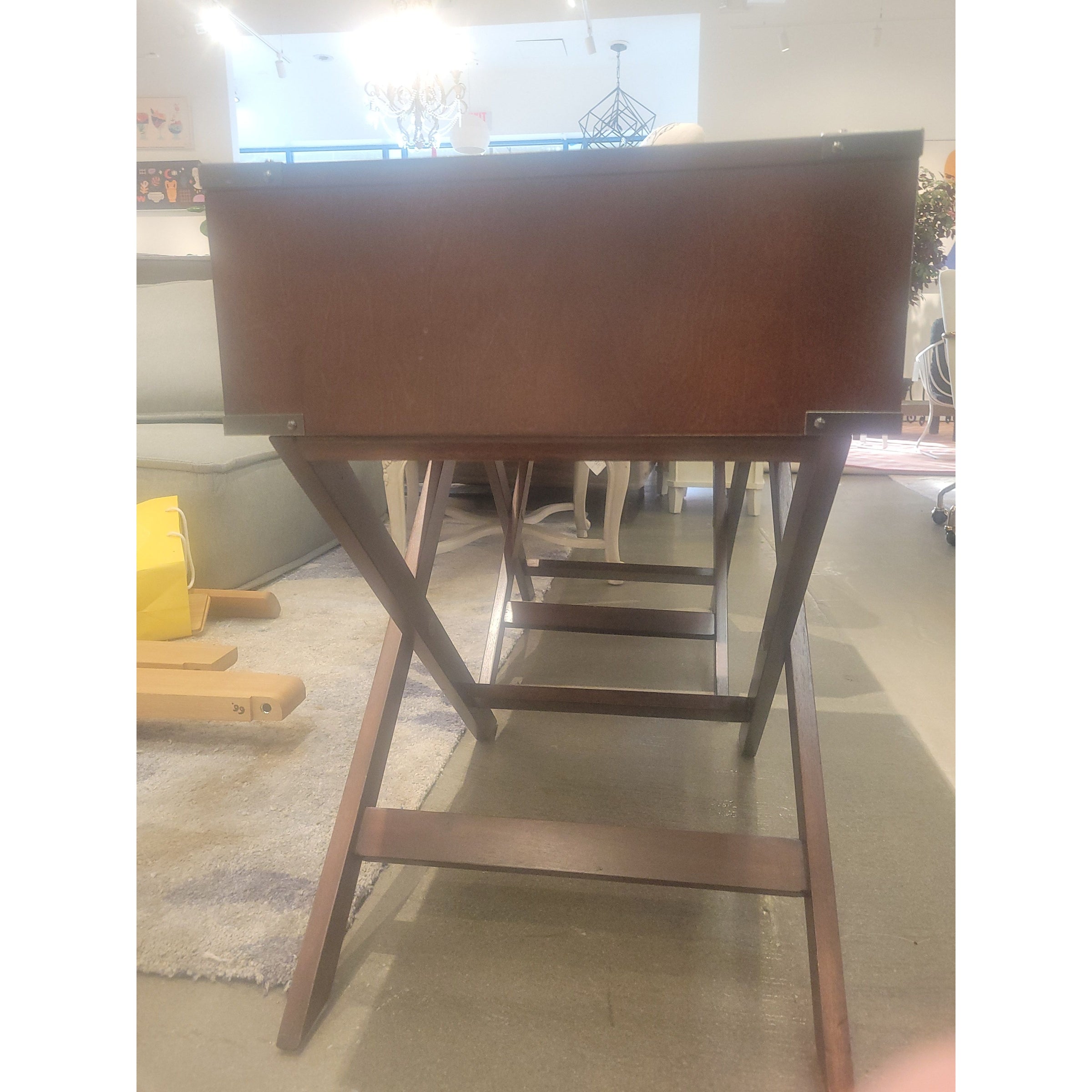 PAIR of Espresso Wood & Nickel 1-Drawer Side Tables