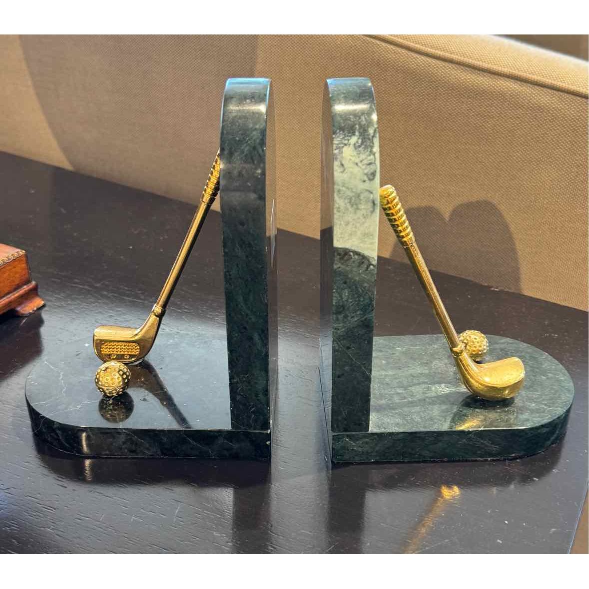 PAIR of Vintage Marble & Brass Golf Bookends