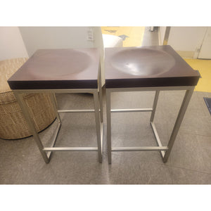 PAIR of Stainless Steel Counter Stools w/ Scooped Myrtle Tops