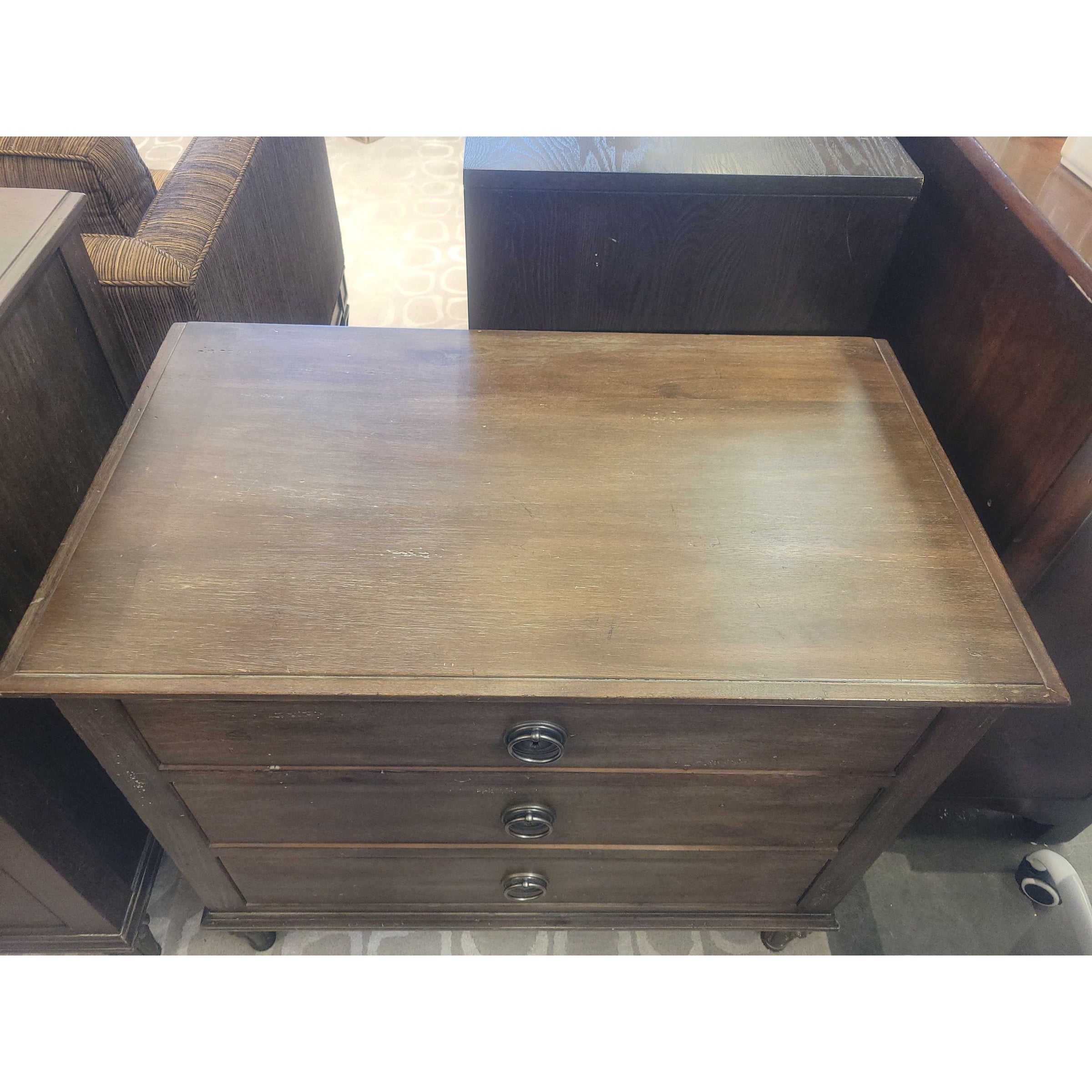 PAIR of Maison 3-Drawer Oak Nightstands w/ Pewter Hardware & Key by RH