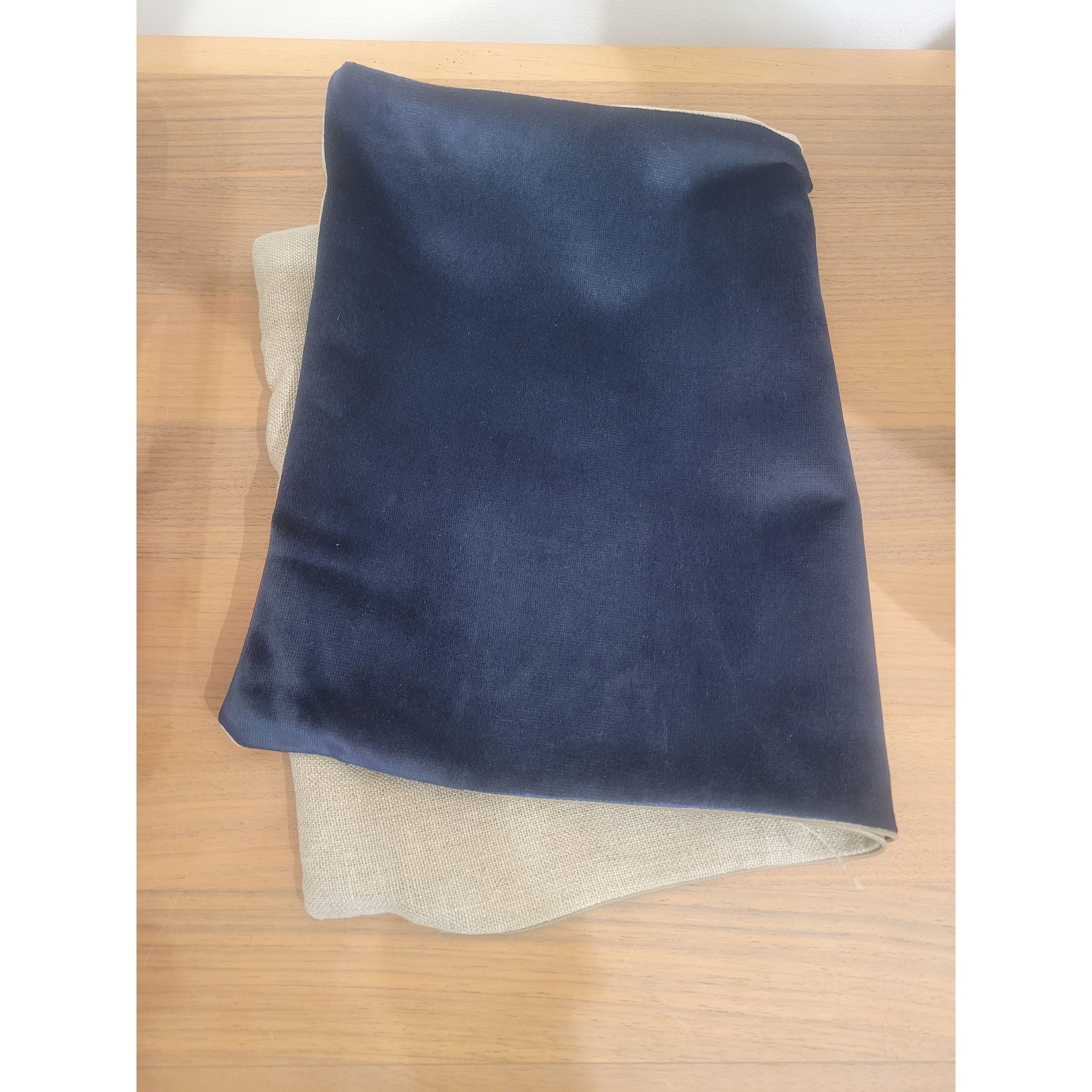 Custom Half Navy Velvet / Linen Lumbar Pillow w/o Insert