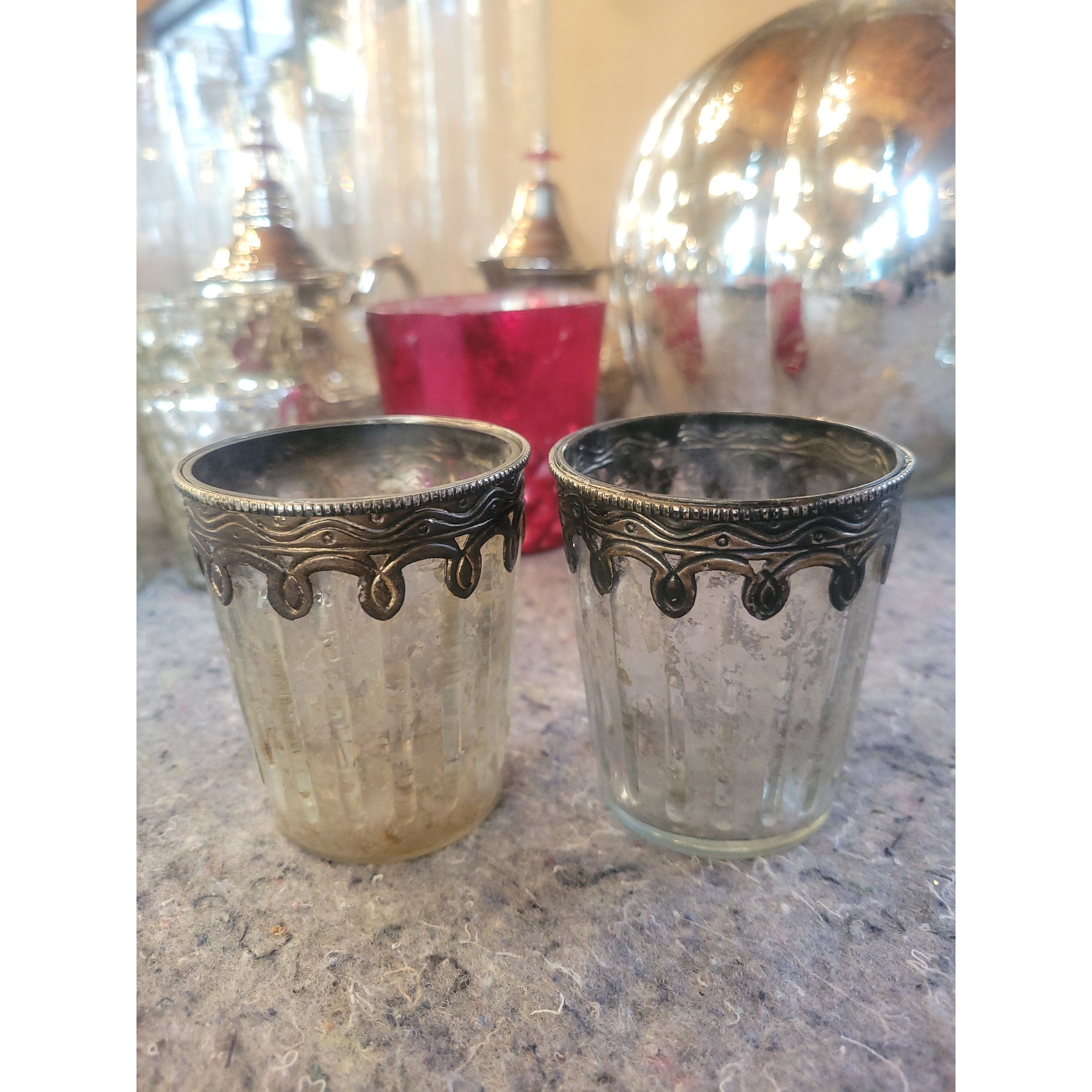 Pair of Metal-Rim Candle Holders