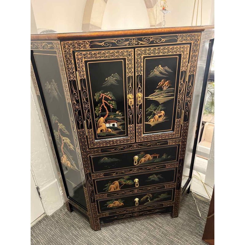 Black Lacquer Chinoiserie Cabinet