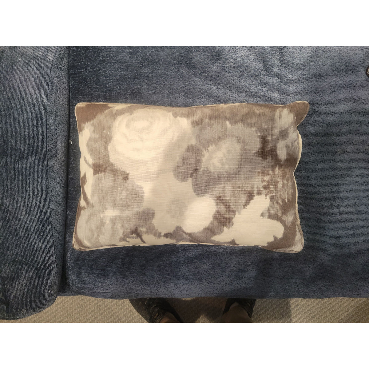 Custom Gray Rose Print Lumbar Pillow - colletteconsignment.com