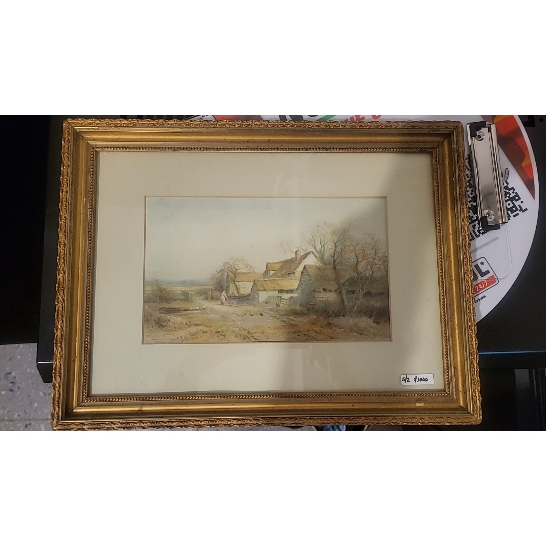 Antique Watercolor Painting by Henry John Sylvester Stannard in Gold Frame