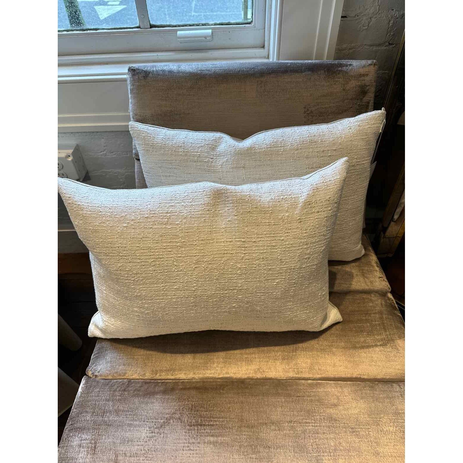 Pair of White Belgian Linen Lumbar Pillows 22"x14"