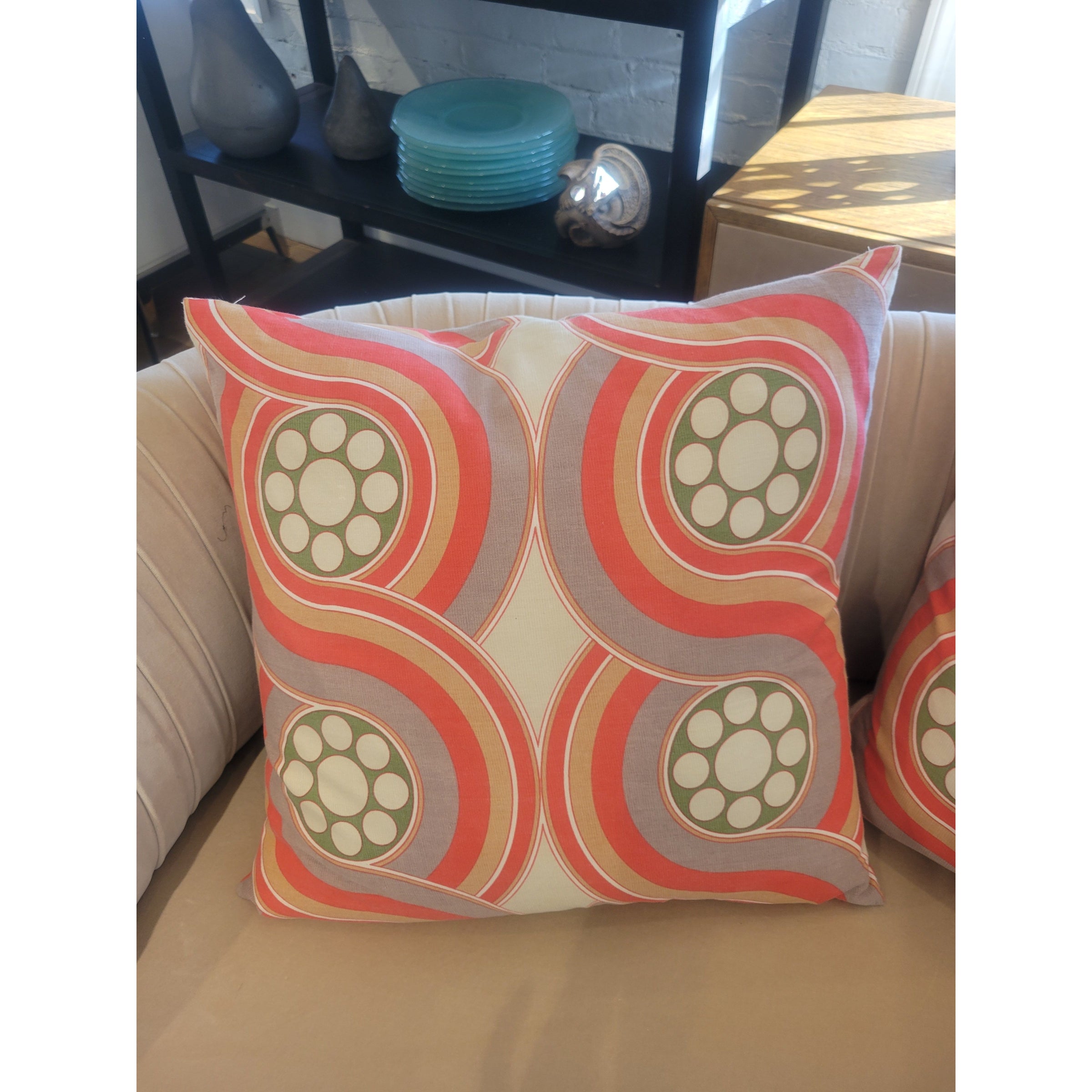 PAIR of Custom Retro Orange Circles Square Pillows