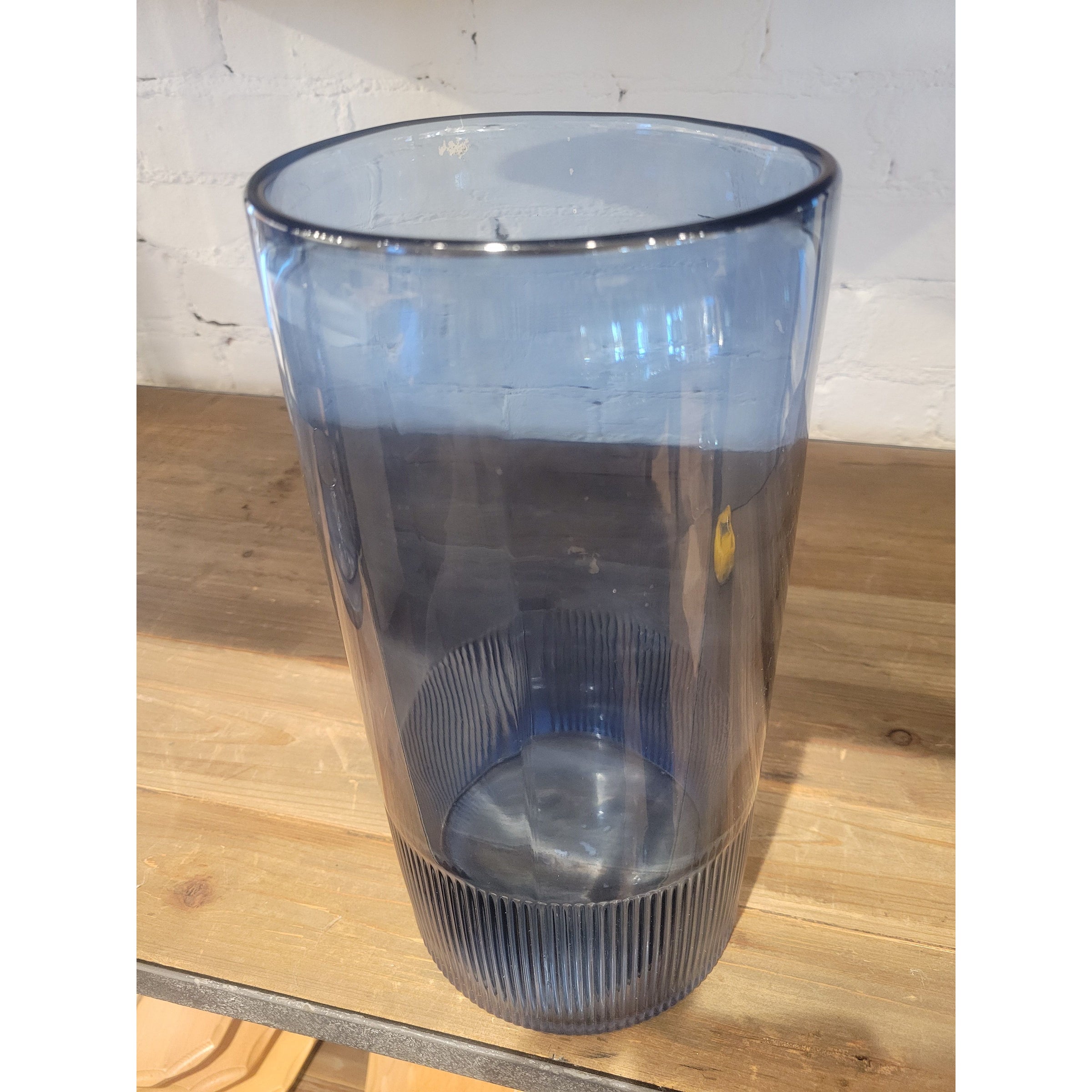 Tall Navy Glass Vase w/ Ribbed Bottom