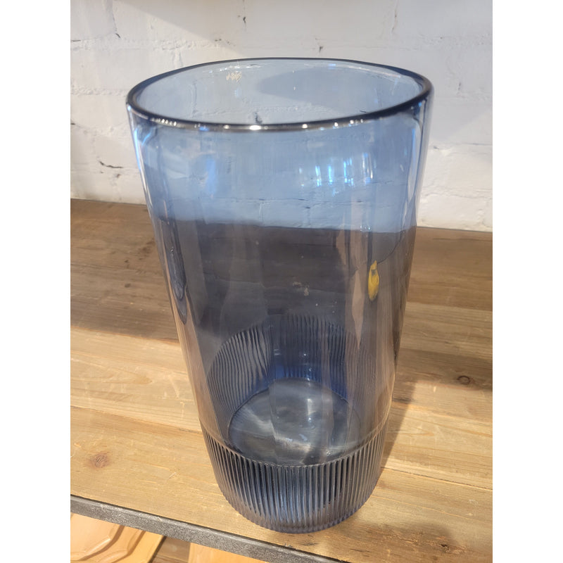 Tall Navy Glass Vase w/ Ribbed Bottom