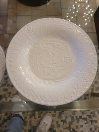 SET of 8 White Ceramic Embossed Vine Dinner Plates by Bordallo Pinheiro